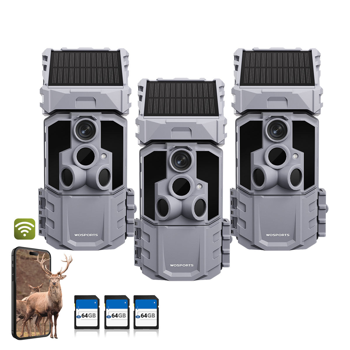 WOSPORTS G600Pro Wi-Fi Solar Trail Camera (3-Pack)