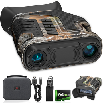 WOSPORTS Night Vision Binoculars, 10X Optical + 8X Digital Zoom  – 1300FT Range, 3'' Screen, Rechargeable, 64GB Card – Ideal for Bird Watching, Wildlife & Outdoor Photography