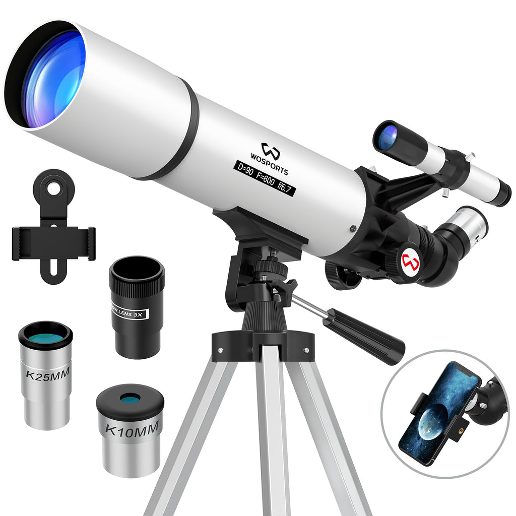 Telescope High Powered 90mm Aperture 600mm Astronomy Portable Professional Refractor Telescope Beginners Magnification 180X Adjustable Tripod Phone Adapter Carry Bag
