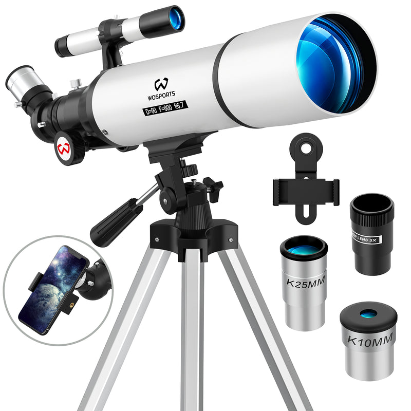 Telescope for Adults High Powered, 90mm Aperture Refractor Telescope，180X Magnification, Portable Professional Astronomy Telescopes for Beginners with Adjustable Tripod, Phone Adapter, Carry Bag