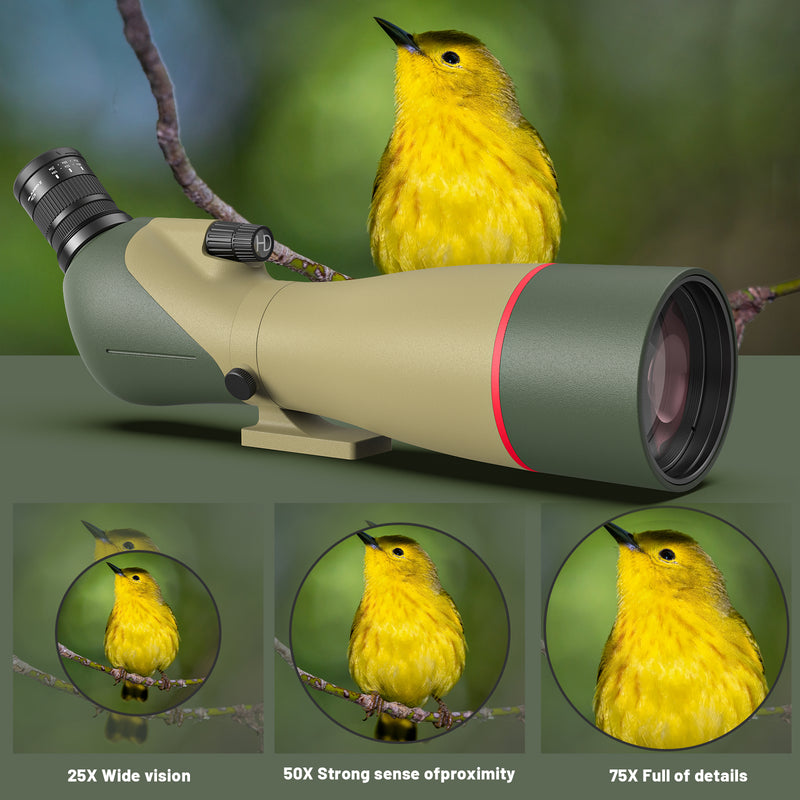 WOSPORTS 25-75x85 Spotting Scope with Tripod for Target Shooting Waterproof Spotter Scope with Phone Adapter, Carrying Bag - BAK4 for Wildlife Viewing, Bird Watching, Upgraded Version