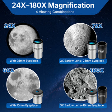 Telescope for Adults High Powered, 90mm Aperture Refractor Telescope，180X Magnification, Portable Professional Astronomy Telescopes for Beginners with Adjustable Tripod, Phone Adapter, Carry Bag