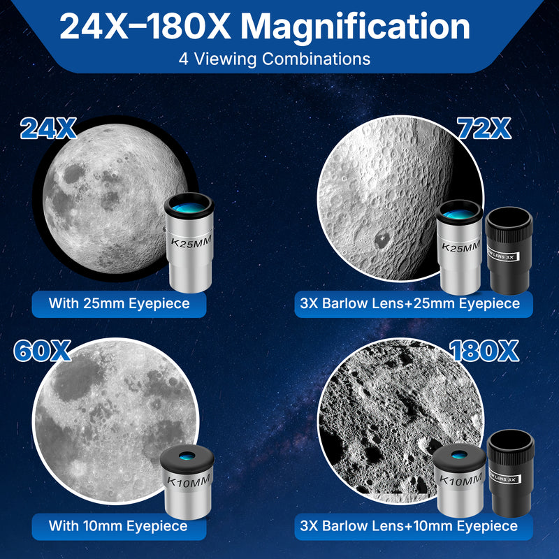 Telescope for Adults High Powered, 90mm Aperture Refractor Telescope，180X Magnification, Portable Professional Astronomy Telescopes for Beginners with Adjustable Tripod, Phone Adapter, Carry Bag