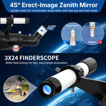 Telescope for Adults High Powered, 90mm Aperture Refractor Telescope，180X Magnification, Portable Professional Astronomy Telescopes for Beginners with Adjustable Tripod, Phone Adapter, Carry Bag