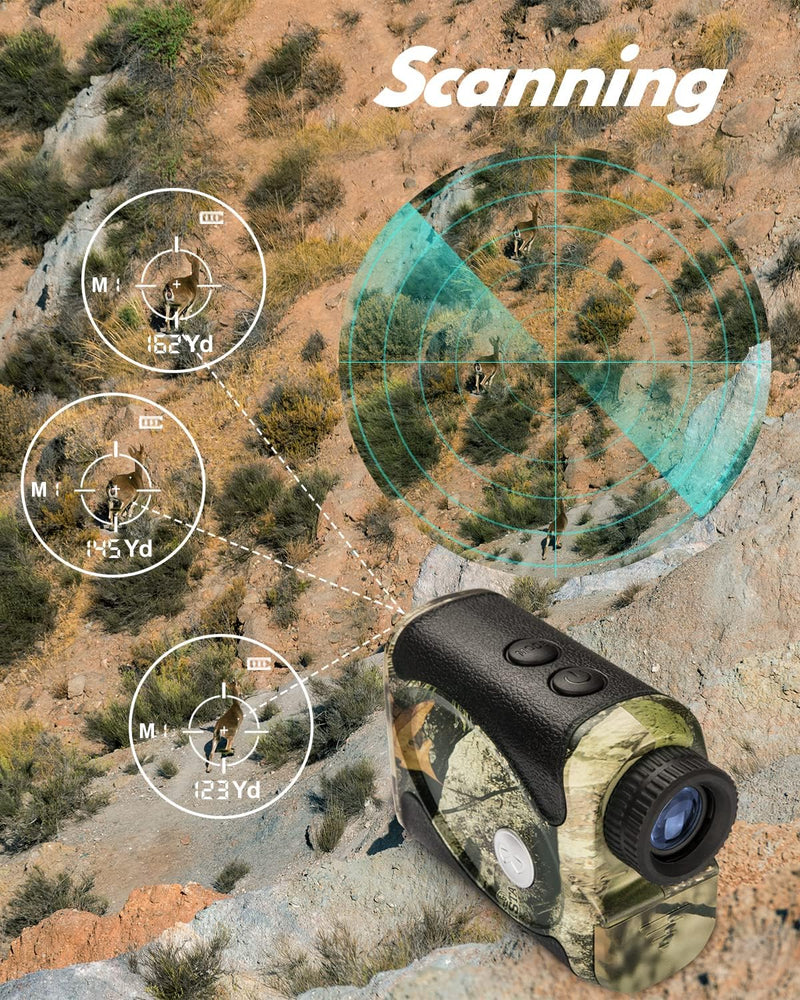 WOSPORTS Hunting Rangefinder, 800/1200 Yards Laser Range Finder with Bow Hunting Mode (Angle, Height, Horizontal Distance), Target Lock Vibration, Scanning, Carrying Case Included