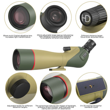 WOSPORTS 25-75x85 Spotting Scope with Tripod for Target Shooting Waterproof Spotter Scope with Phone Adapter, Carrying Bag - BAK4 for Wildlife Viewing, Bird Watching, Upgraded Version