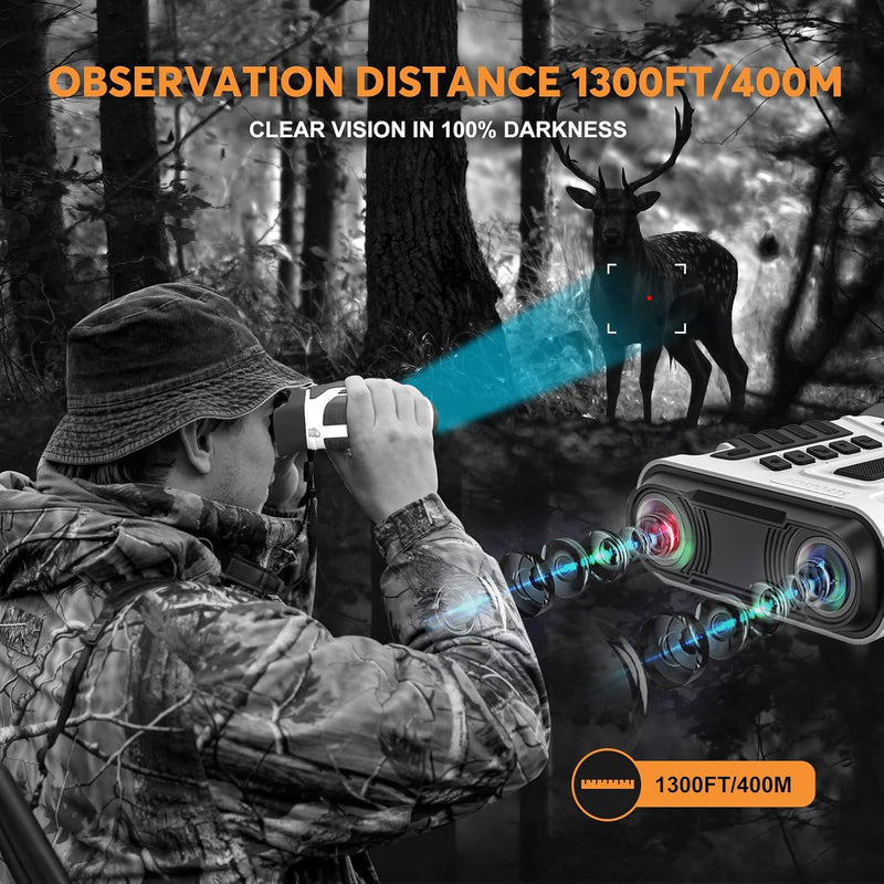 WOSPORTS Night Vision Binoculars, 10X Optical + 8X Digital Zoom  – 1300FT Range, 3'' Screen, Rechargeable, 64GB Card – Ideal for Bird Watching, Wildlife & Outdoor Photography