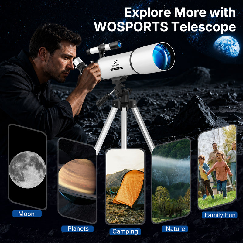 Telescope for Adults High Powered, 90mm Aperture Refractor Telescope，180X Magnification, Portable Professional Astronomy Telescopes for Beginners with Adjustable Tripod, Phone Adapter, Carry Bag