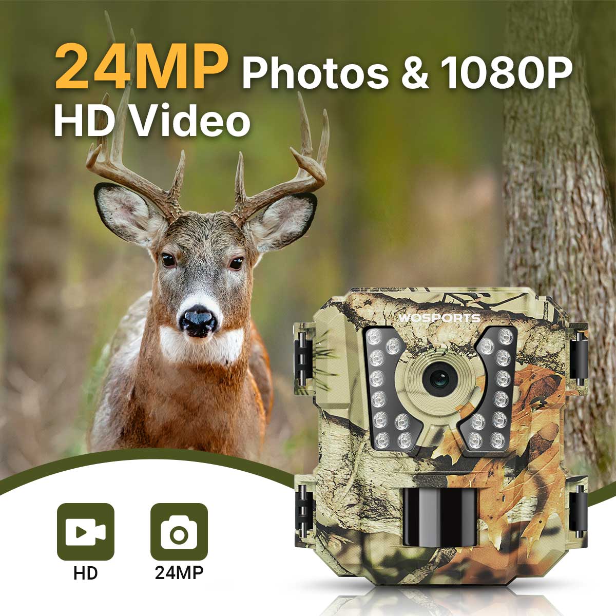 WOSPORTS Mini Trail Camera 16MP 1080P Waterproof Game Hunting Cam with Night Vis outlet