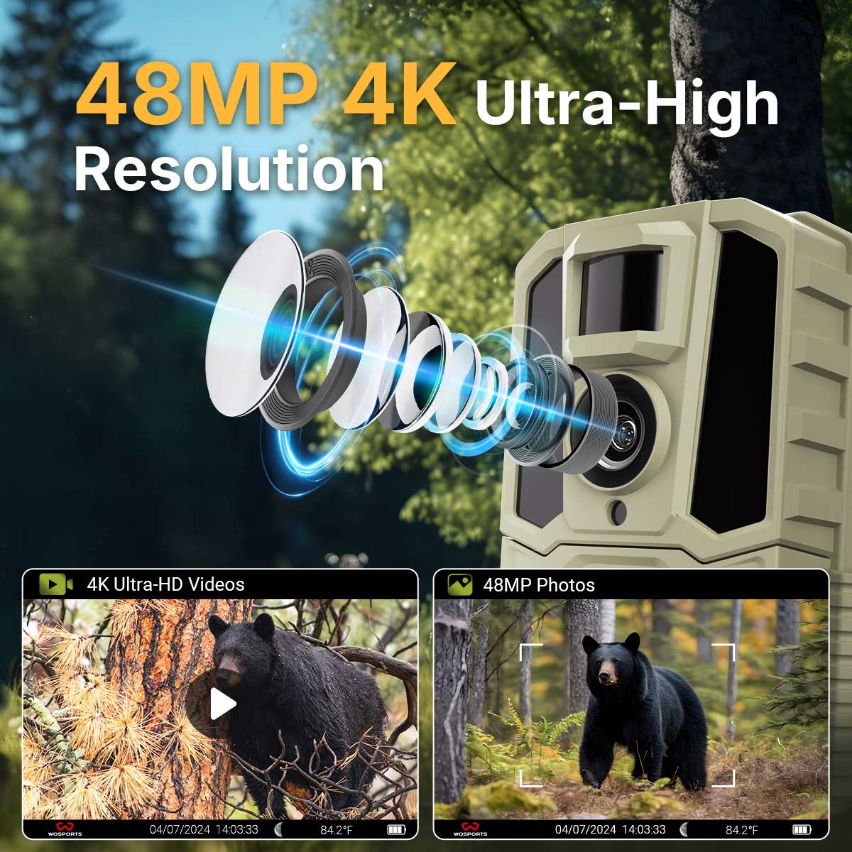 WOSPORTS H29 Trail Camera | Captures 4K Ultra-HD Videos & 48MP Photos
