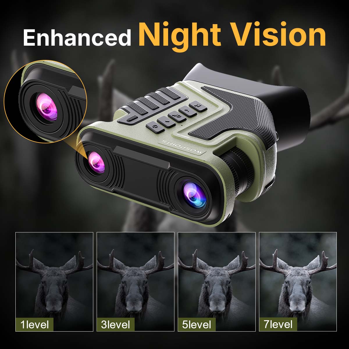 WOSPORTS NV400 Night Vision Binoculars Green 3-Pack