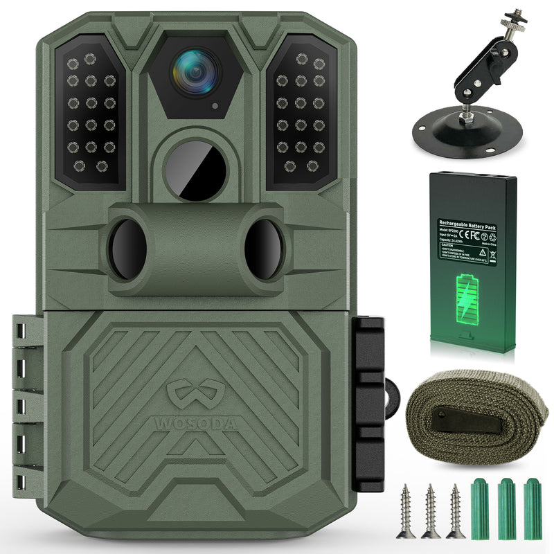 WOSODA Rechargeable Trail Camera,40MP 2K Game Cam with 6000mAh Lithium Battery,0.2s Trigger Night Vision Motion Activated,IP66 Waterproof 120° Wide Lens 2.0” LCD Wildlife Camera,Outdoor Scouting